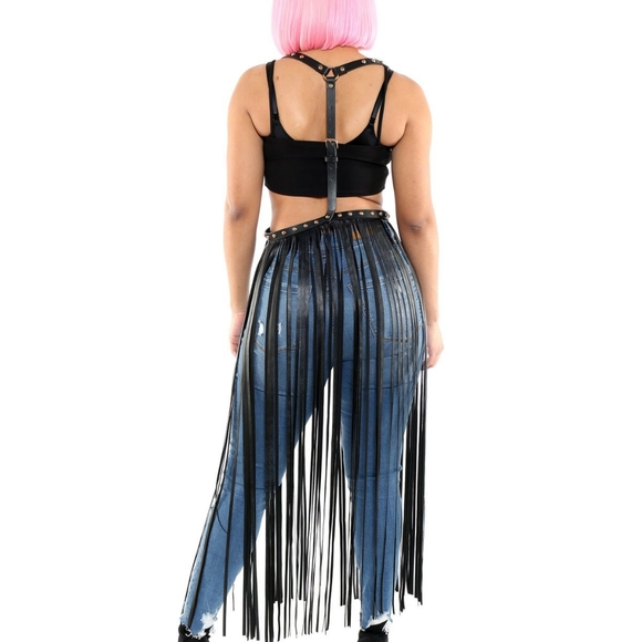 Knee Length Vegan Leather Fringe Belt main image 0